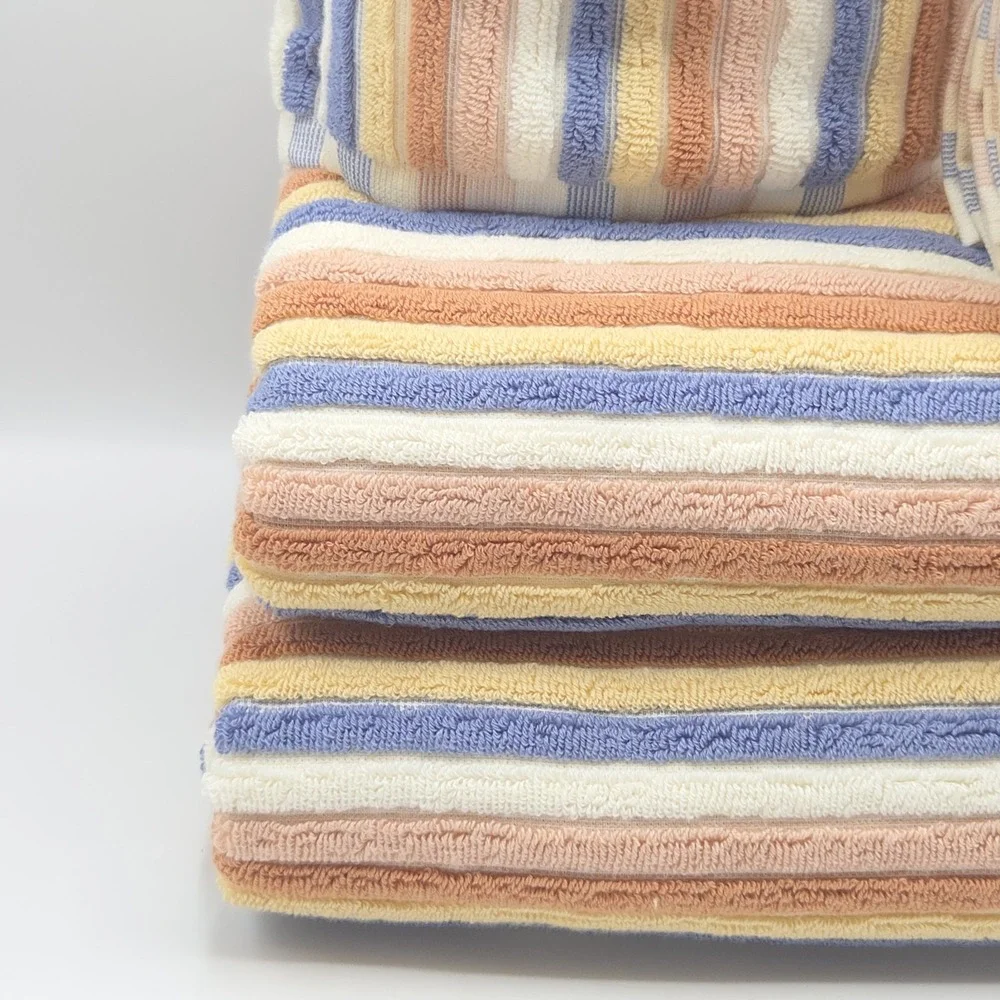 Rachel Zoe 4pc Cotton Bath Hand Towel Set Earthy Neutral Color Stripe Boho Fall